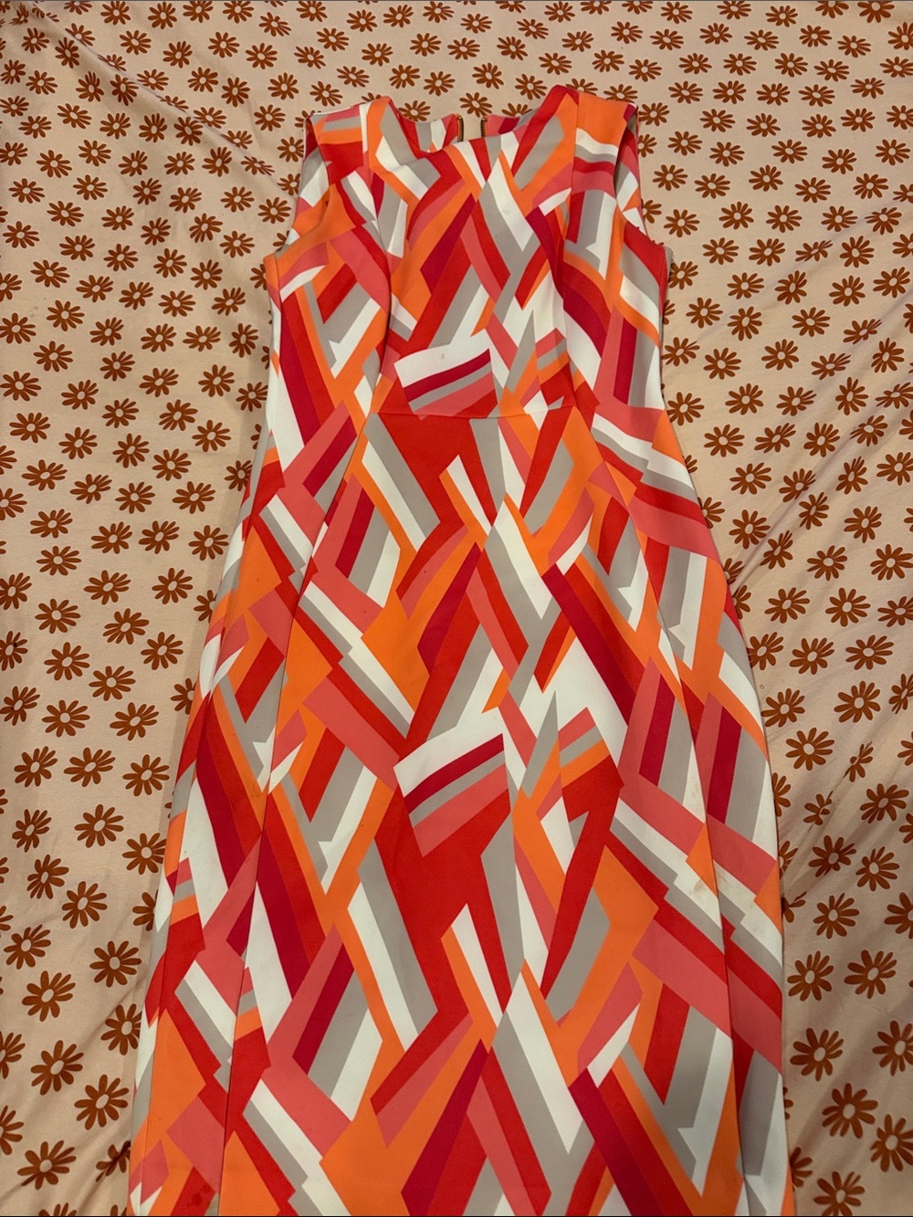 Calvin Klein Bold Geometric Maxi Dress in Red, Orange and Pink